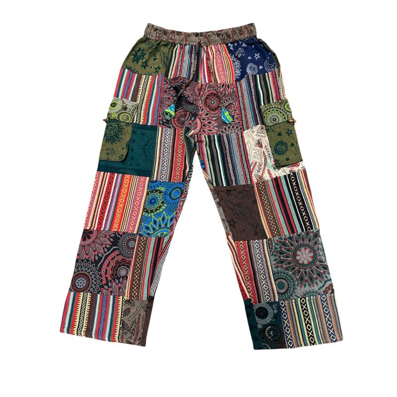【新品】PATCH WORK EMBROIDERY PANTS Modern Hippie Garment Dyed Patchwork Pants Online - Ixchel, Inc
